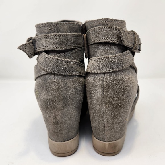 Eileen Fisher Zest Metallic Gray Beige Leather Wedge Ankle Booties Size 6 Zipper - Picture 5 of 9
